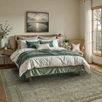 5x7 Area Rugs for Living Room Bedroom, Washable Rug, Vintage Floral Boho Rug, Non Slip & Low Pile Faux Wool Thin Carpet for Indoor Dining Room and Kids Room(Olive Brown 5x7ft)
