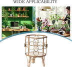 Rattan Plant Stand - 28x21x20cm, ABS Wood, Natural Brown, Hollow Stool Shelf, Pot Holder, Rustic Display Rack | Indoor Outdoor Boho Style Balcony Patio Living Room Decorative Flower Stand