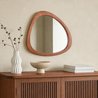 WallBeyond Asymmetrical Mirror, Irregular Wall Mirror for Bathroom, Bedroom, Living Room, Entryway, Hall - Walnut Wood Framed 23" H x 19" W
