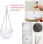 Hanging Basket Plastic Flower Pot Round Resin Garden Hanging Planter for Indoor Outdoor Plants 2 Pack White