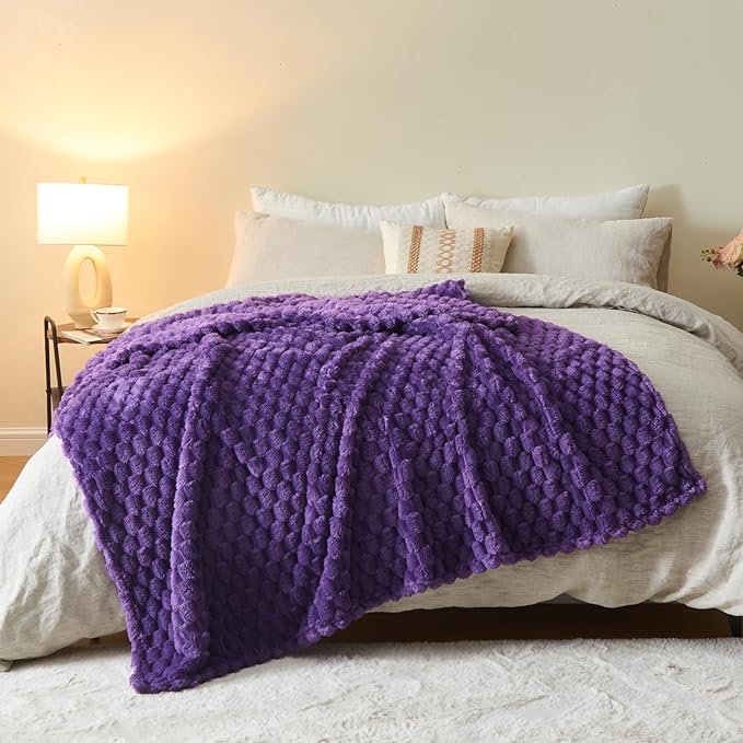 NEWCOSPLAY Super Soft Twin Blanket Purple Premium Silky Flannel Fleece 3D Clouds Stylish Jacquard Lightweight Bed Blanket All Season Use 350GSM (Purple, Twin(60"x80"))