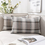 CARRIE HOME Brown Tartan Plaid Lumbar Pillow Cover 12x20 Set of 2 Farmhouse Buffalo Plaid Brown Striped Lumbar Throw Pillow Cover for Living Room Couch Sofa