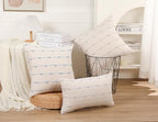 Set of 2 Boho Throw Pillow Covers 20x20,Stone Grey and White Neutral Couch Pillow Case with Tassel Fringe Decorative,Modern Accent Farmhouse Cushion Covers for Sofa Couch Bed Living Room
