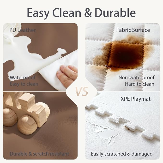 Foam Baby Play Mat: PU Leather Waterproof Kids Trifold Floor Playmat - Large Play Mat for Playpen Fodable Mattress Soft Toddler Mattress Infant Cushion for Preschool