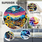 Dermijer Blacklight Moon Sunflower Tapestry Starry Night Mountian UV Reactive Wall Hanging Tapestries Galaxy Space Nature Landscape Tapestry for Home Decor 90.2L x 70.8W