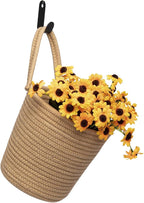 Defined Deco 2 Pack Jute Hanging Basket, Hanging Rope Basket with 4 hooks, Flower Plants Wall Basket Decor Set, Rustic Woven Basket Organizer, Boho Wall Decor for Living Room, Bedroom, Bathroom