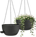 12 Inch Self Watering Hanging Planters 2 Pack, Indoor Outdoor Hanging Pots for Plants with Drainage Holes & Saucers, Black Plastic Hanging Baskets for Kitchen Balcony Garden