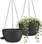 12 Inch Self Watering Hanging Planters 2 Pack, Indoor Outdoor Hanging Pots for Plants with Drainage Holes & Saucers, Black Plastic Hanging Baskets for Kitchen Balcony Garden