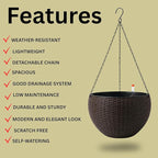 LaLaGreen Hanging Planters for Indoor Plants (11 Inch, 2 Pack) Brown Rattan Style Self-Watering Hanging Flower Pots with Water Level Indicator, Large Plastic Baskets Balcony Porch Home Outdoor Decor