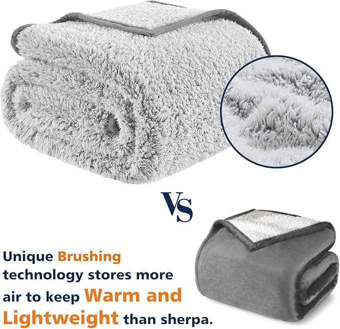 EMME Soft Sherpa Fleece Blanket Reversible Plush Fluffy Large Blanket, Light Weight Warm Decorative Boho Blanket Cover for Sofa, Couch, Bedroom,Travel(Plush Grey,50"x60")