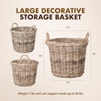 Kouboo Kobo Rattan Round Planter, Gray Decorative Storage Basket