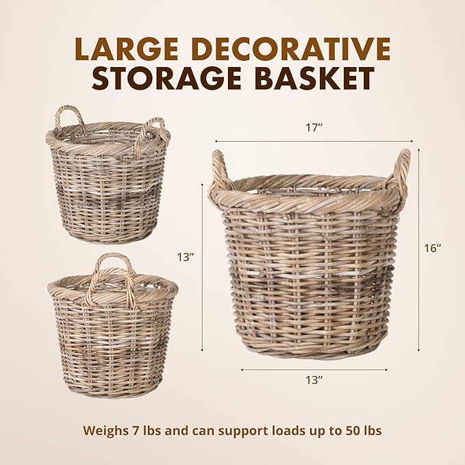 Kouboo Kobo Rattan Round Planter, Gray Decorative Storage Basket