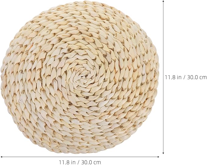 Round Straw Braid Cushion 11.81 Inch Handwoven Yoga Meditating Seat Pad with Breathable Space Cotton Filling for Home Tatami Floor and Windowsill