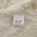 Simple&Opulence 100% Cotton Throw Blanket for Bed, Couch, Boho Textured Geometric Knit Woven Blanket with Tassels Soft, Lightweight Breathable Shabby Chic Farmhouse Decoration for All-Season(White)