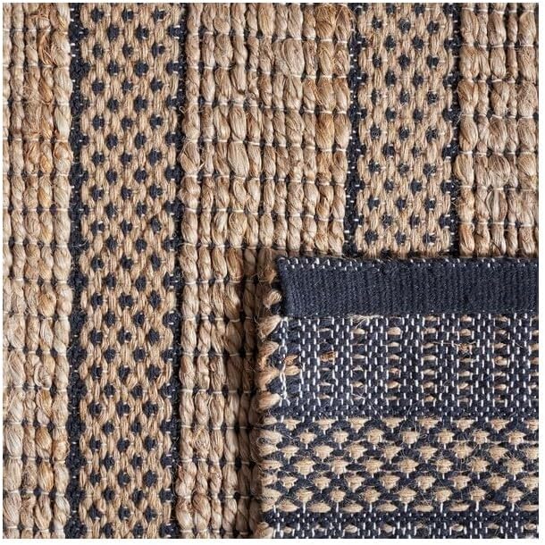 SAFAVIEH Natural Fiber Collection Area Rug - 6'6" Square, Black & Natural, Handmade Boho Farmhouse Rustic Jute & Cotton, Ideal for High Traffic Areas in Living Room, Bedroom (NFB654Z)