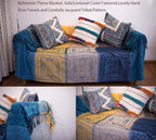 AIVIA Bohemian Throws Blanket, Chenille Woven Colorful Recliner Chair Couch Throw Futon Furniture Cover Sofa Slipcover Bed Blanket w/Boho Fringe - 87" x 103" Large Oversized, Teal Yellow