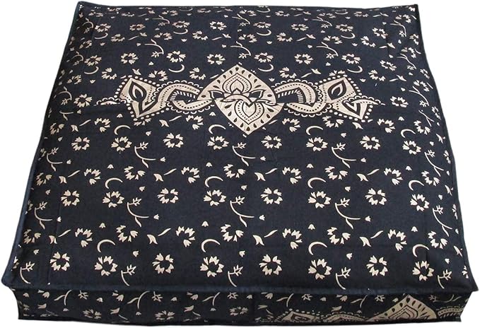 24" Black Gold Flower Mandala Barmeri Large Floor Pillow Cover Cushion Meditation Seating Ottoman Throw Cover Hippie Decorative Zipped Bohemian Pouf Ottoman Pom Pom Cases 24 " square