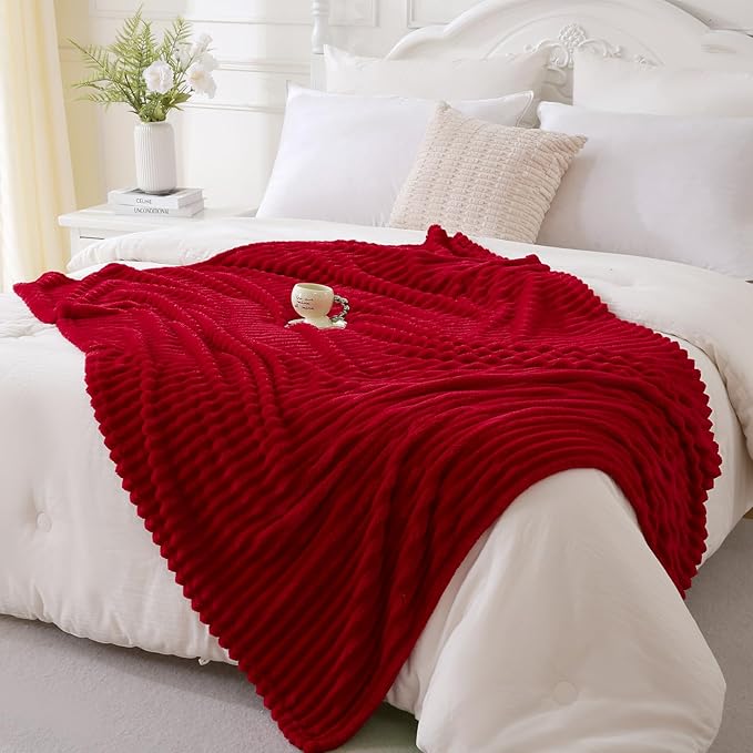 Valentines Day Decorations Red Fleece Throw Blanket 50”×60” for Couch Sofa Bed,Super Soft Cozy Plush Microfiber Flannel Blanket with Stripes Design Lightweight for Adults,Woman,Girls Gifts