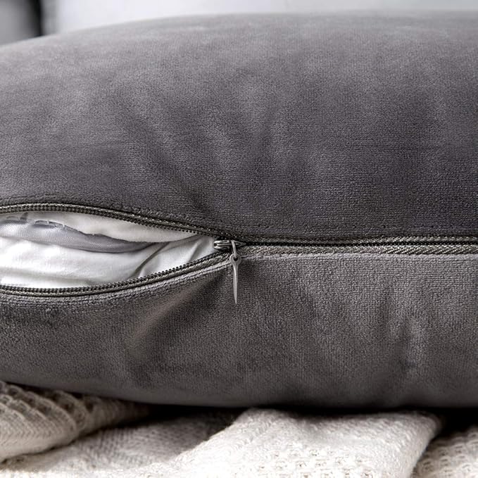 MIULEE Velvet Throw Pillow Covers 12x20 Inch, Pack of 2 - Dark Grey, Soft Solid Lumbar Decorative Pillow Covers Modern Luxury Home Decor for Chair Couch Sofa Bedroom Livingroom