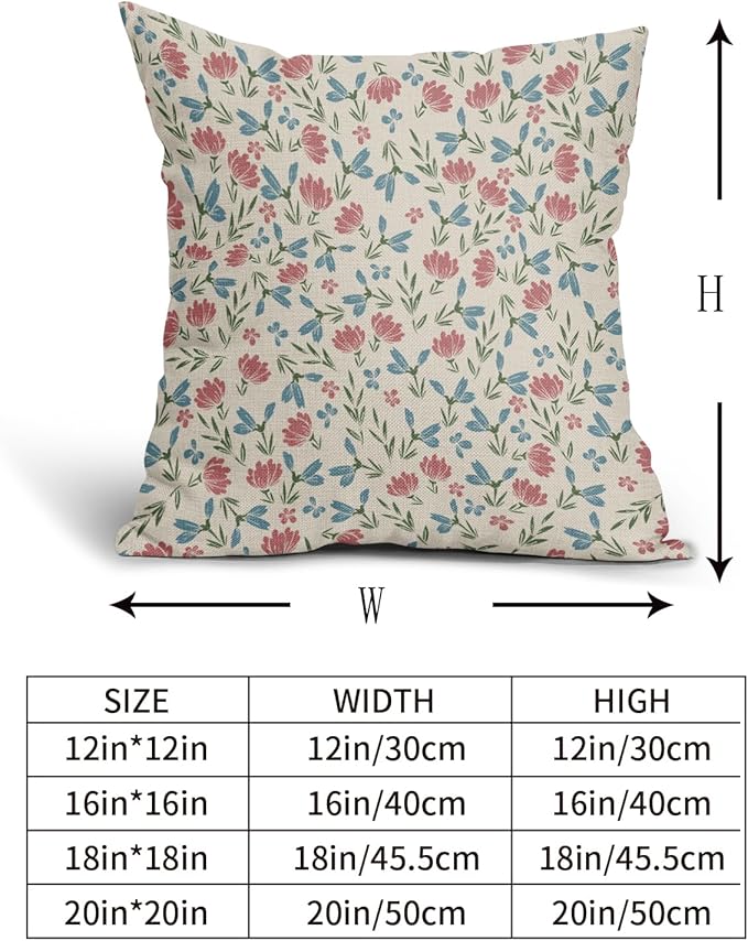Green Pink Blue Floral Pillow Covers 20x20 Set of 2 Vintage Rustic Old Style Cute Small Flower Print Decorative Outdoor Pillowcases Farmhouse Throw Cushion Case Decor for Couch Sofa Bed