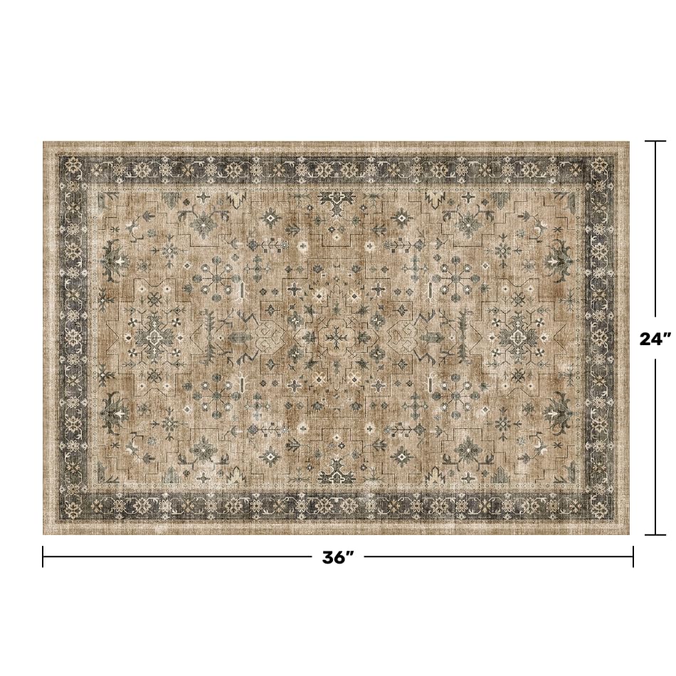 Hazo Haus Washable 2x3 Entry Rug Front Door Indoor, Bohemian Kitchen Floor Rug, Non-Slip & Stain Resistant, Vintage Desert Taupe Sage Farmhouse Floral Décor - color: Desert Taupe / Sage, size: 2' x 3' (Rectangular)