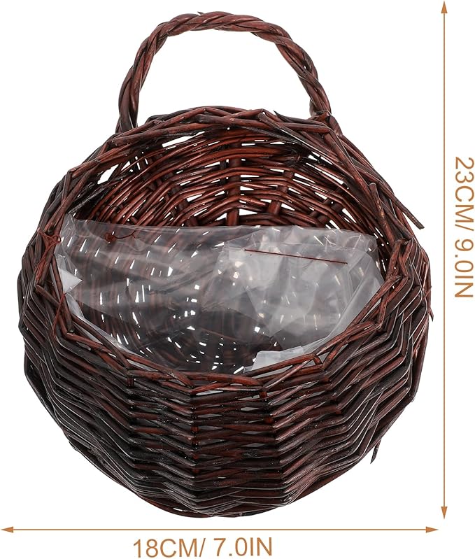 DOITOOL 2Pcs Dark Brown Rattan Wicker Hanging Baskets for Wall 9.05X7.08X3.54 Inch Indoor Outdoor Planters for Flowers and Greenery Home Garden Decor