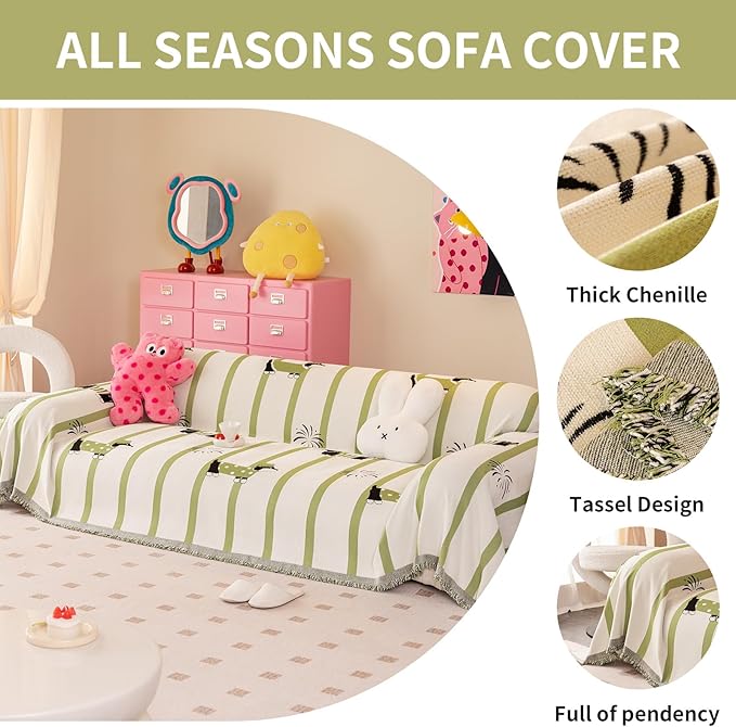 Couch Cover for Sofas, Sofa Couch Cover Washable for Dogs, Chenille Slipcovers Couch Covers for Protector Slipcover Pet Friendly(71"x 71"/Green/1pc)