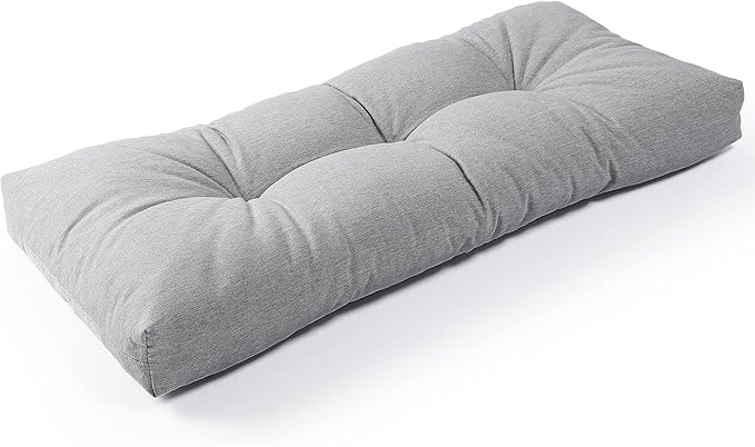 SUNROX LokGrip Non Slip Tufted Memory Foam Bench Cushion, FadeShield Water Resistant Durable Thicken Outdoor/Indoor Bench Seat Pads 48x16x4 inch, Heather Grey
