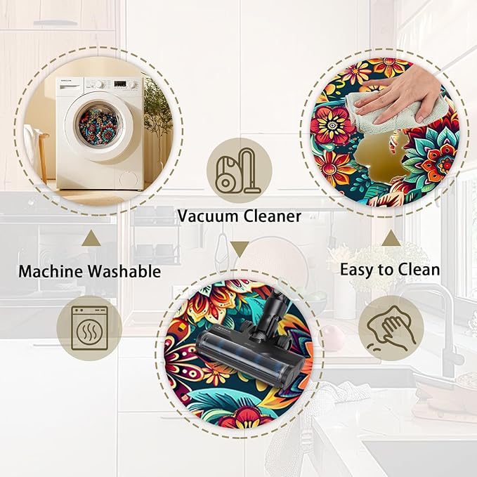 Flower Rugs for Kitchen Floor, 2PCS Anti Fatigue BohoFloral Kitchen Rugs Mats for Floor Rubber Non Slip, Washable Cushioned Colorful Flower Carpet Rug for Sink Laundry 15.7"×27.5" +15.7"×47" 3.5mm