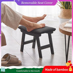 Foot Stool,Ottoman,Bamboo Small Sofa Foot Rest Under Desk,Extra Seating for Living Room, Bedroom and Kitchen (Black Stool Legs - Black Surface)