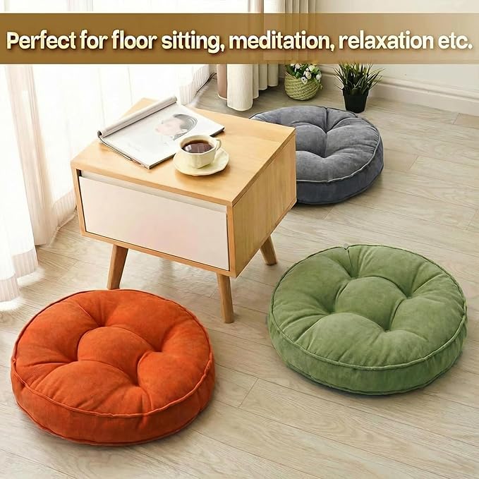Floor Pillow Set of 2, Memory Foam Floor Cushions for Adults, Large Meditation Pillow for Sitting, 22 x 22 Inches (Round | Green)