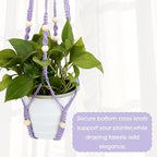 2 Pack Purple Macrame Plant Hangers, 35-Inch Cotton Rope Hanging Planters with Wooden Beads, Handmade Woven Plant Holders for Boho Modern Home Decor, Indoor & Outdoor Use