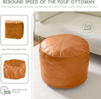 HIGOGOGO Round Stuffed Pouf Ottoman, Pu Leather Poufs with Foam Chunk Filling, Furry and Fluffy Pouf Foot Stool Storage Ottoman, 20 X 15 Floor Poufs Foot Rest for Living Room, Orange