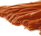 Homiest Decorative Knitted Throw Blanket with Fringe, Lightweight & Soft Acrylic Knit Blanket Tassel for Couch, Sofa, Bed (Dark Orange, 50 x 60 Inch)