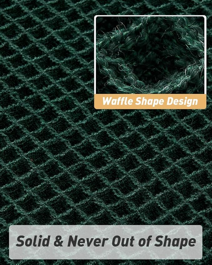 AMOAMI Upgraded Waffle Bath Mat, Super Absorbent Non Slip Bath Mats for Bathroom Floor, Machine Washable Bathroom Rugs with Tassels, Rubber Backed Bathroom Mats, Ultra Soft, 24" x 36", Dark Green