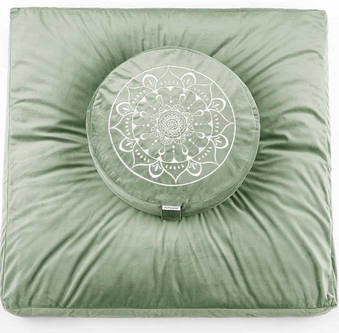 Hihealer Meditation Cushion, Traditional Tibetan Meditation Pillow Velvet Cover - Large Floor Cushion Seating for Adults - Yoga Buckwheat Bolster for Women、Moms