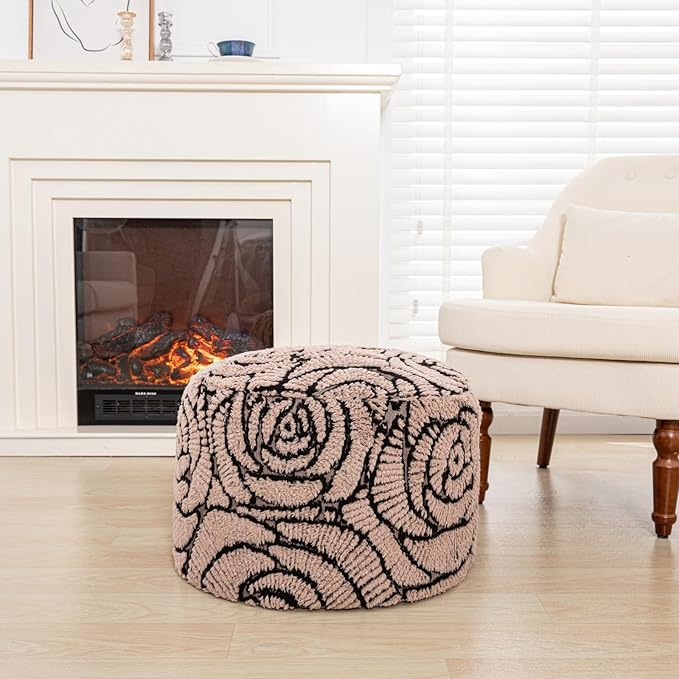 Asuprui Fluffy Flower Pouf Ottoman Cover Only – 20"x14" Round Plush Fuzzy Pouf Shell for Footrest, Stool or Floor Seat, Soft Removable Home Decor (No Insert Included) (Coffee)