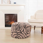Asuprui Fluffy Flower Pouf Ottoman Cover Only – 20"x14" Round Plush Fuzzy Pouf Shell for Footrest, Stool or Floor Seat, Soft Removable Home Decor (No Insert Included) (Coffee)