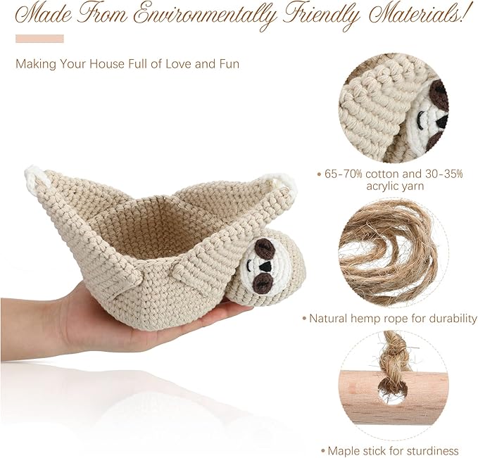 Eaasty Macrame Plant Hanger Crochet 4 Inch Sloth Hanging Planter Animal Wall Houseplant Holder for Indoor Outdoor Use Macrame Hanging Home Decoration for Sloth Lovers, Pot and Plant Not Included