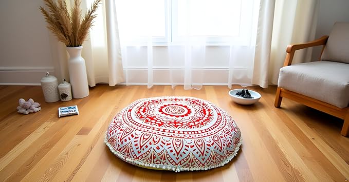 ICC 32" Large Round seat Floor Cushion Chair Ottoman Cover Pouf Pillow Meditation Floor Cushions for Adults Seating pouffe Ottoman Throw Covers Craft Room Furniture for Sitting Cover Fire