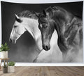 LB Black and White Horse Tapestry for Bedroom Galloping Horses Wall Tapestry Wild Animal Vintage Tapestries Hanging Wall Decor for Living Room Dorm, 60x40 inches