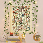 Vintage Flowers Tapestry 80”x60”, Long Vertical Wall Hanging Reference Illustrative Botanical Tapestries for Bedroom Aesthetic Floral Tapistry Botanical Plants Tapestry Wall Hanging Cute Bedroom Decor