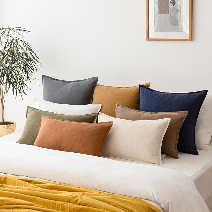 Foindtower Pack of 2, Decorative Linen Soild Throw Pillow Covers Soft Accent Square Cushion Case Boho Farmhouse Pillowcase for Chair Couch Sofa Bedroom Living Room Home Decor 26 x 26 Inch Grey