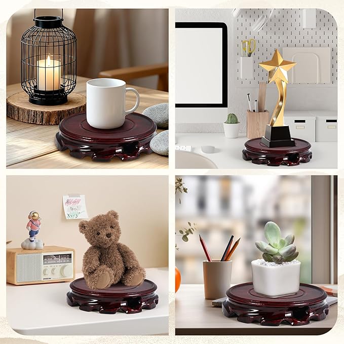 Yoiemivy 2 Pack Wooden Plant Stand for Table Wood Riser for Decor Small Vase Stand Chinese Planter Stands for Display Statue Oriental Style Indoor Plant Pot Pedestal Stand (4.5 Inch)
