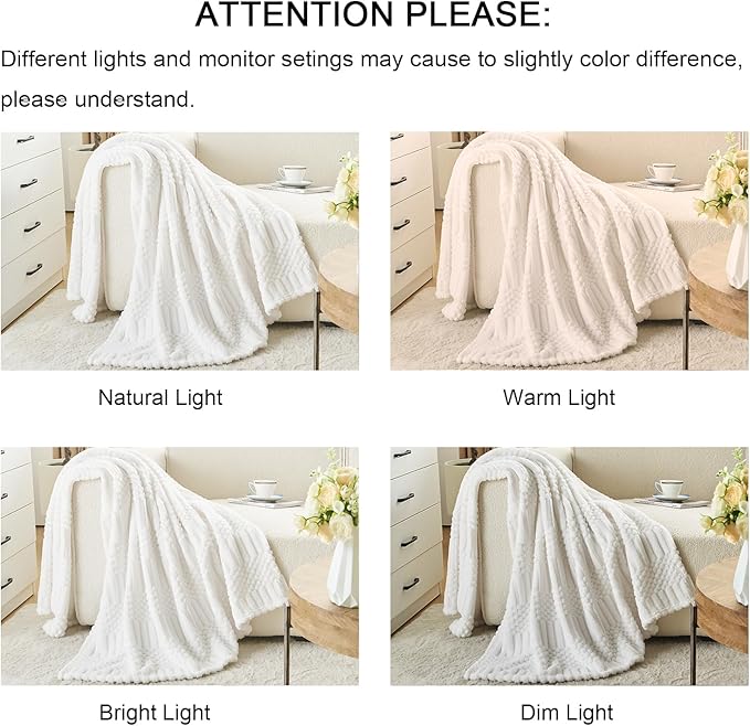 lifein Throw Blanket for Couch-White Boho Throw Blanket, Cream Soft Fleece Plush Lightweight Blankets&Throws for Spring, Fuzzy Decorative Blankets for Livingroom Bed Sofa Chair (50x60, White)