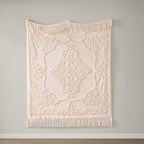 Madison Park 100% Cotton Tufted Chenille Design With Fringe Tassel Luxury Elegant Chic Lightweight, Breathable Cover, Luxe Cottage Room Décor Summer Blanket, 50" x 60", Blush
