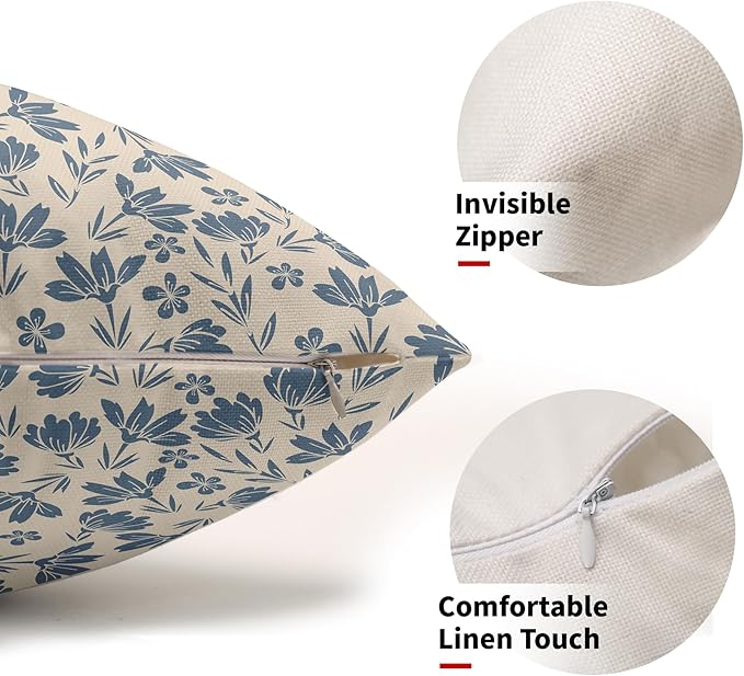 Light Blue Floral Pillow Covers 12x20 Set of 2 Vintage Rustic Old Style Cute Small Flower Blue Cream Print Decorative Outdoor Pillowcases Farmhouse Throw Cushion Case Decor for Couch Sofa Bed