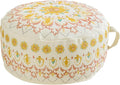 MOCOFO Round Bohemian Ottoman Pouf Cover, 18 Inch, Cotton Blend, Church Window Print, Living Room Storage Footrest, Cover Only (Light Tie-dye Pink)