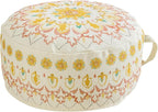 MOCOFO Round Bohemian Ottoman Pouf Cover, 18 Inch, Cotton Blend, Church Window Print, Living Room Storage Footrest, Cover Only (Light Tie-dye Pink)
