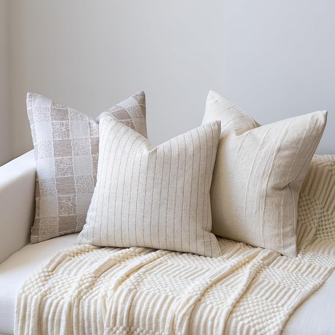 Decorative Neutral Throw Pillow Covers 24x24 Farmhouse Pillow Covers Cotton Stripe Cushion Covers Home Decor for Sofa Couch Living Room Bedroom 1PC, Pinstripe